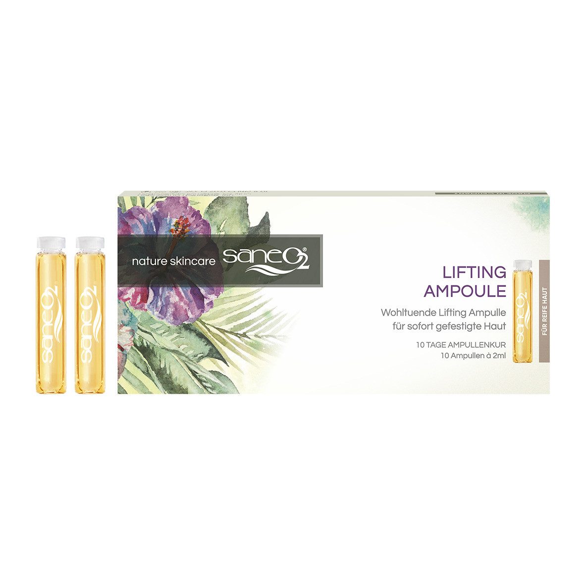GW Nature Cosmetic Gesichtsserum SaneO2® Lifting Ampullen 10 x 2 ml, 100 % Wirkstoffe mit „Natürlichem Botox“ & AOO