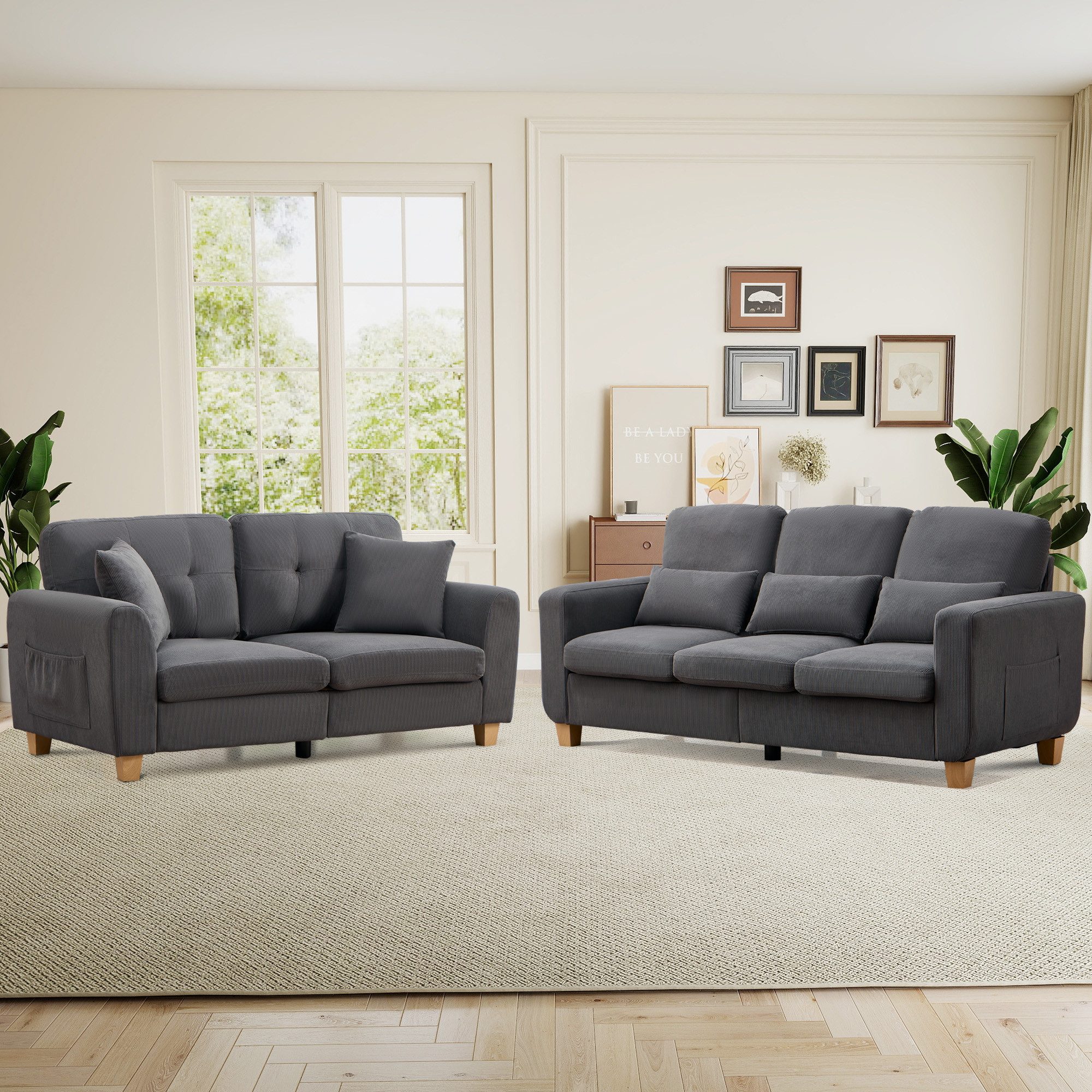 CANMOV 3-Sitzer Canmov 2&3 Sitzer Sofa, Couch mit Seitentasche & Kissen, Wohnzimmer, kleines sofa, schlafsofa dauerschläfer, 176cm Breite, couch