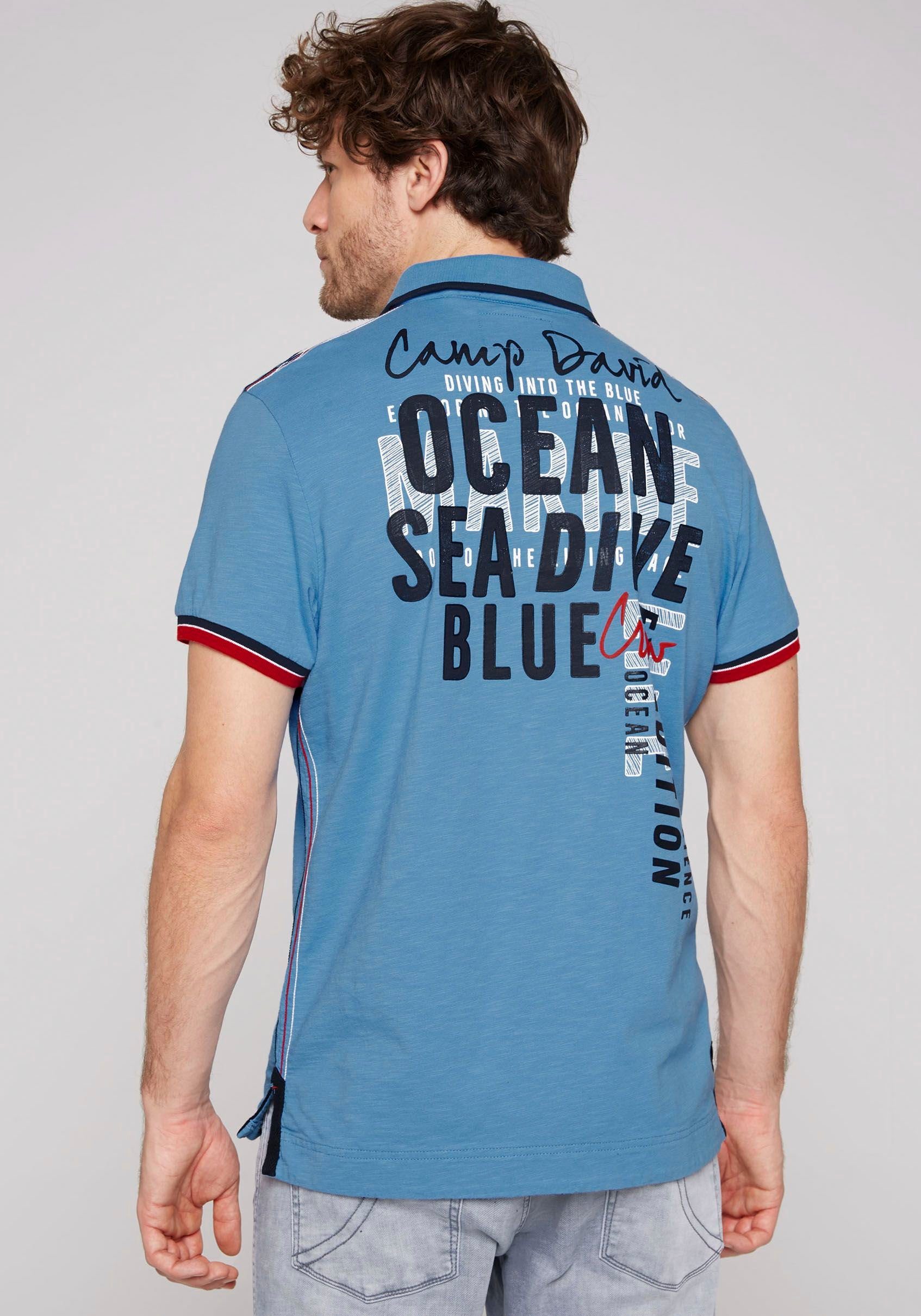 Poloshirt Kontrastnähten blue DAVID mit CAMP scuba