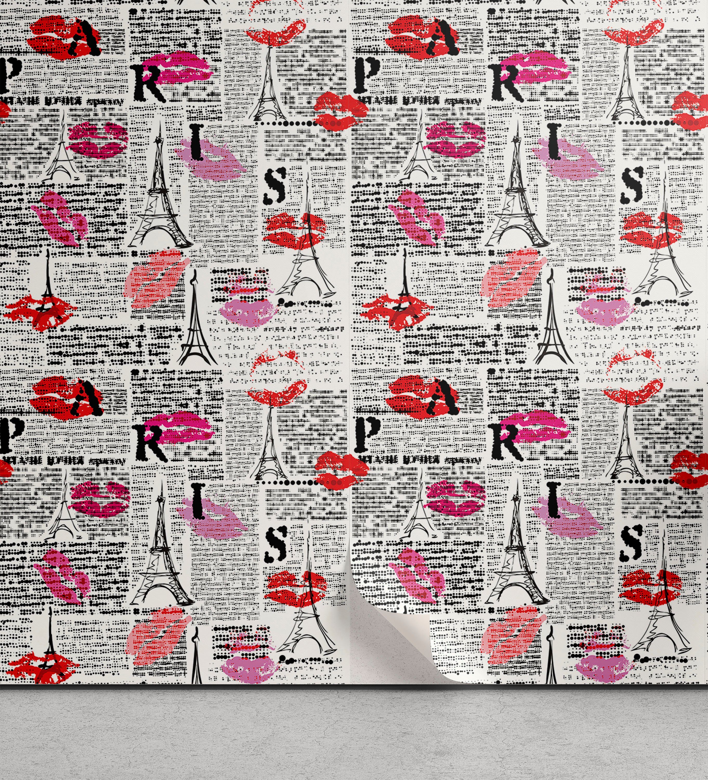 Abakuhaus Vinyltapete selbstklebendes Wohnzimmer Paris Küchenakzent, Lippenstift-Kuss Zeitung