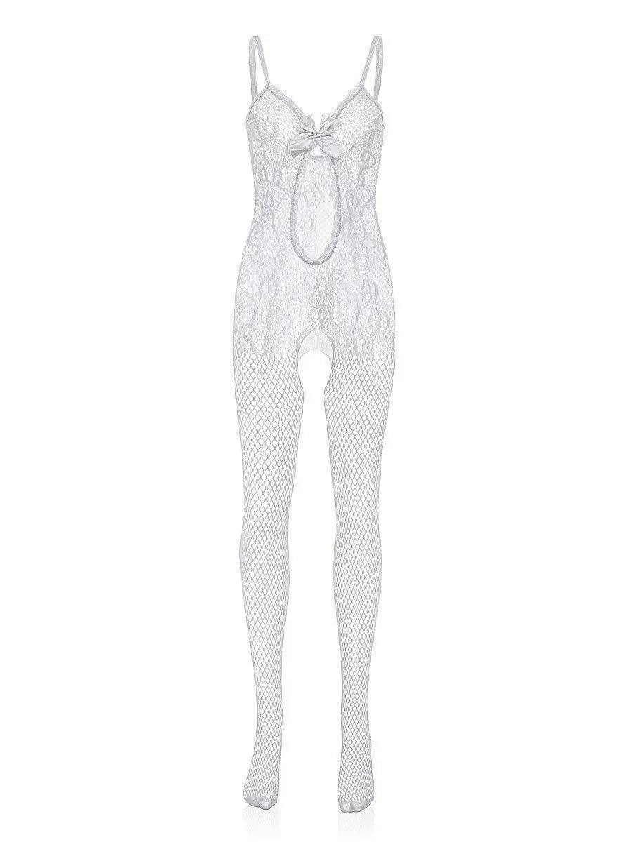 Elegant Love Bodystocking-Ouvert Netz-Bodystrumpf mit offenem Schritt – figurbetontes Dessous Damen Catsuit aus Mesh – stilvolle Reizwäsche, Größen S–XL