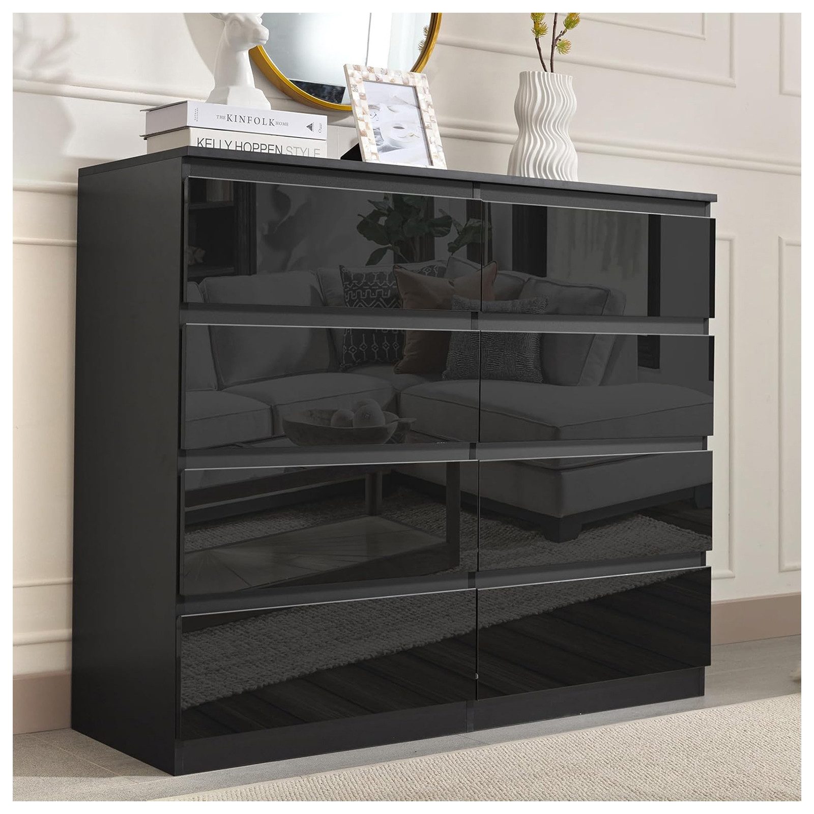 HTI-Living Kommode Kommode Kenji 8 Schubladen Hochglanz Schwarz (Stück, 1 St., 1 Kommode), Sideboard