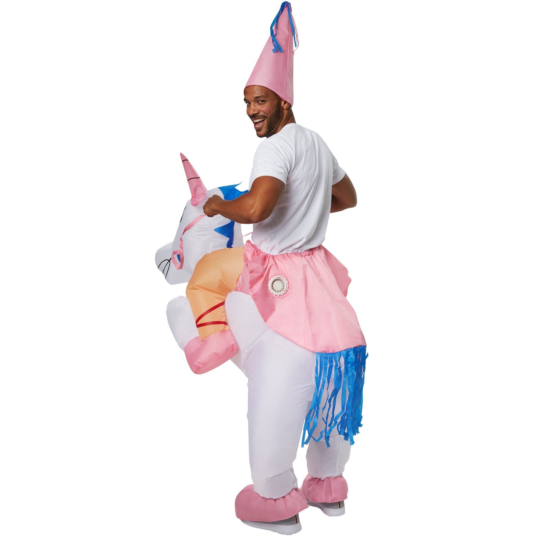 dressforfun Kostüm Unisexkostüm Einhorn, Buntes Einhornkostüm mit rosa Spitzenhut