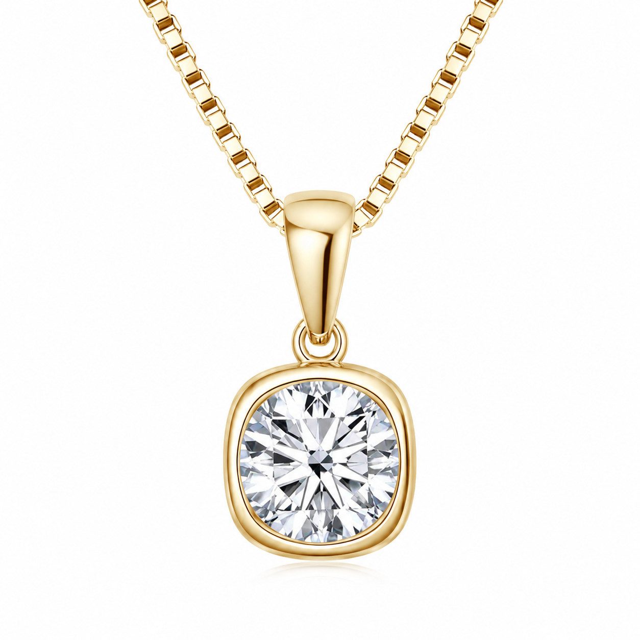 ROUGEMONT Kette mit Anhänger Funkelnde Moissanit Damen Halskette 925 sterling Silber 45cm Gold, Echtschmuck mit Echtheitszertifikat