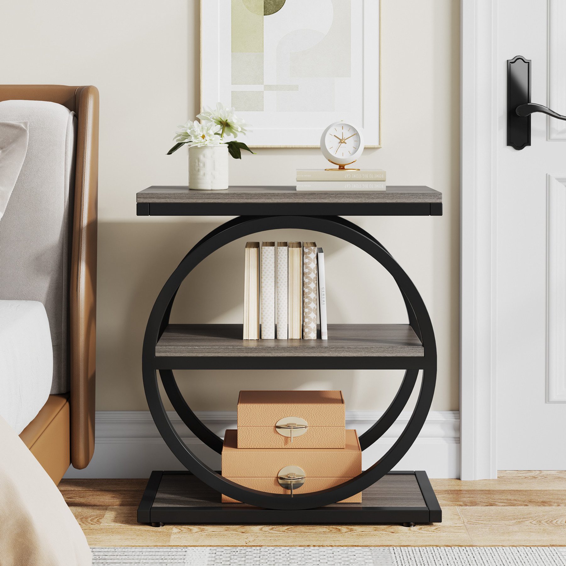 Tribesigns Beistelltisch 3-Tier Beistelltisch Schmaler Holz, Couchtisch mit Metallrahmen