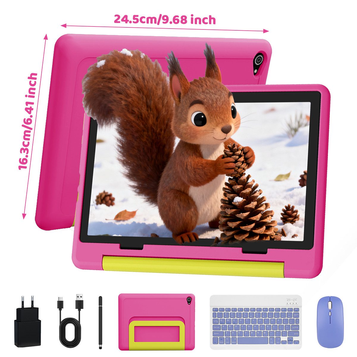 BUFO Android 16 10-Zoll, 24(3+21) GB RAM + 64 GB ROM (TF Expand 1TB) Kinder Tablet (10", 64 GB, Android 16, WiFi 6, mit Tastatur/Maus/Stift, Augenschutz-Tablet mit Eltern-Kontrolle)