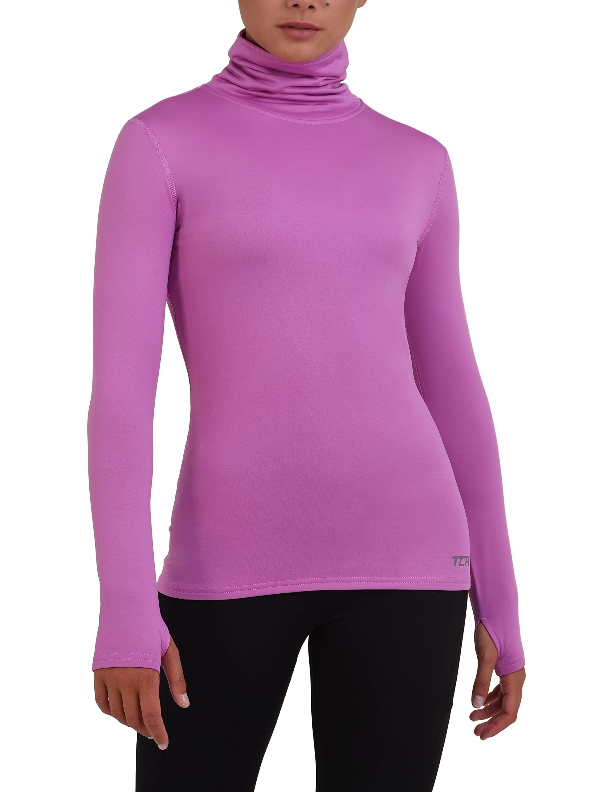TCA Langarmshirt Womens Frauen mit (Pink) Laufshirt Crocus - Long - Winter - S Reißverschluss Sleeve, Neck TCA Spring Funnel S Rosa, Langarm Warm-Up