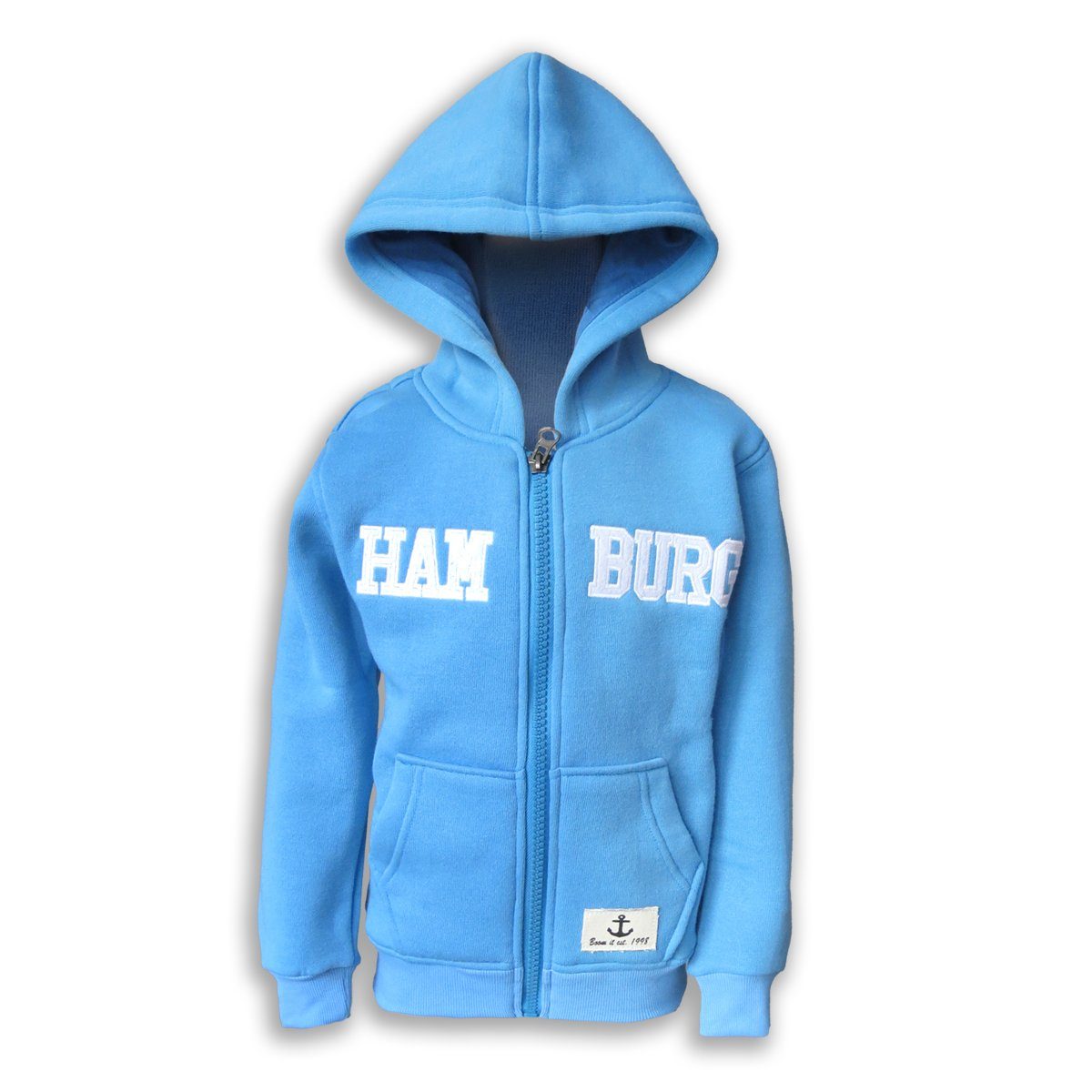 Jacke bestickt Hoodie unifarben Kinder "Hamburg" Originelli T-Shirt hellblau Sweatjacke Sonia