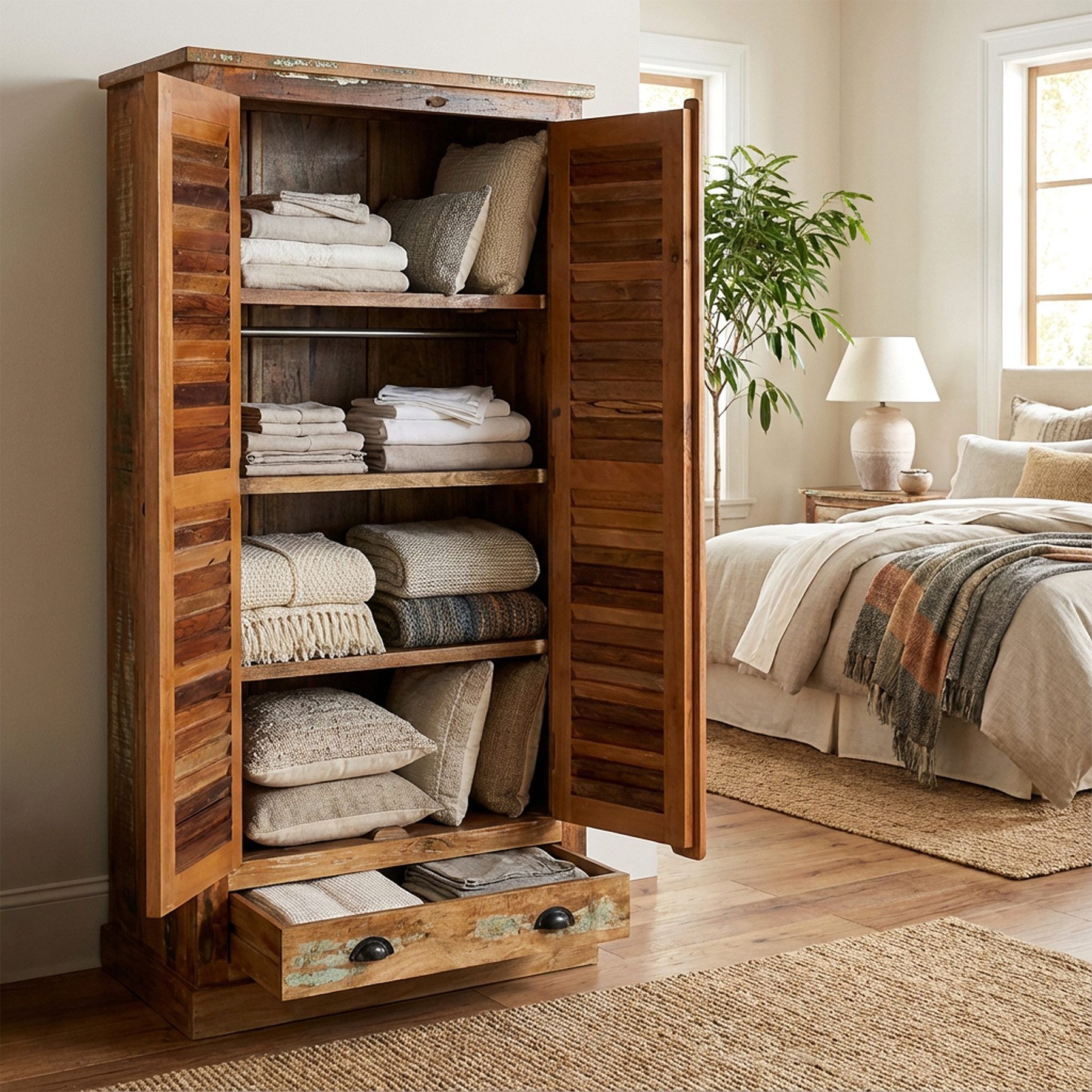 Casa Moro Kleiderschrank Schrank Massivholz Altholz 180 cm Hoch Schlafzimmer Wohnzimmer Flur massiver Aufbau: 82 kg Gewicht, viel Stauraum, handgefertigt, Unikat