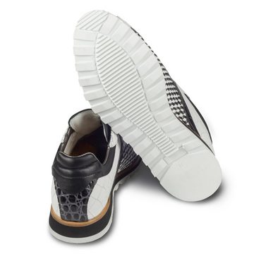 Lorenzi Herren Leder-Sneaker schwarz-weiß, mit raffinierter Prägung Sneaker Handgefertigt in Italien