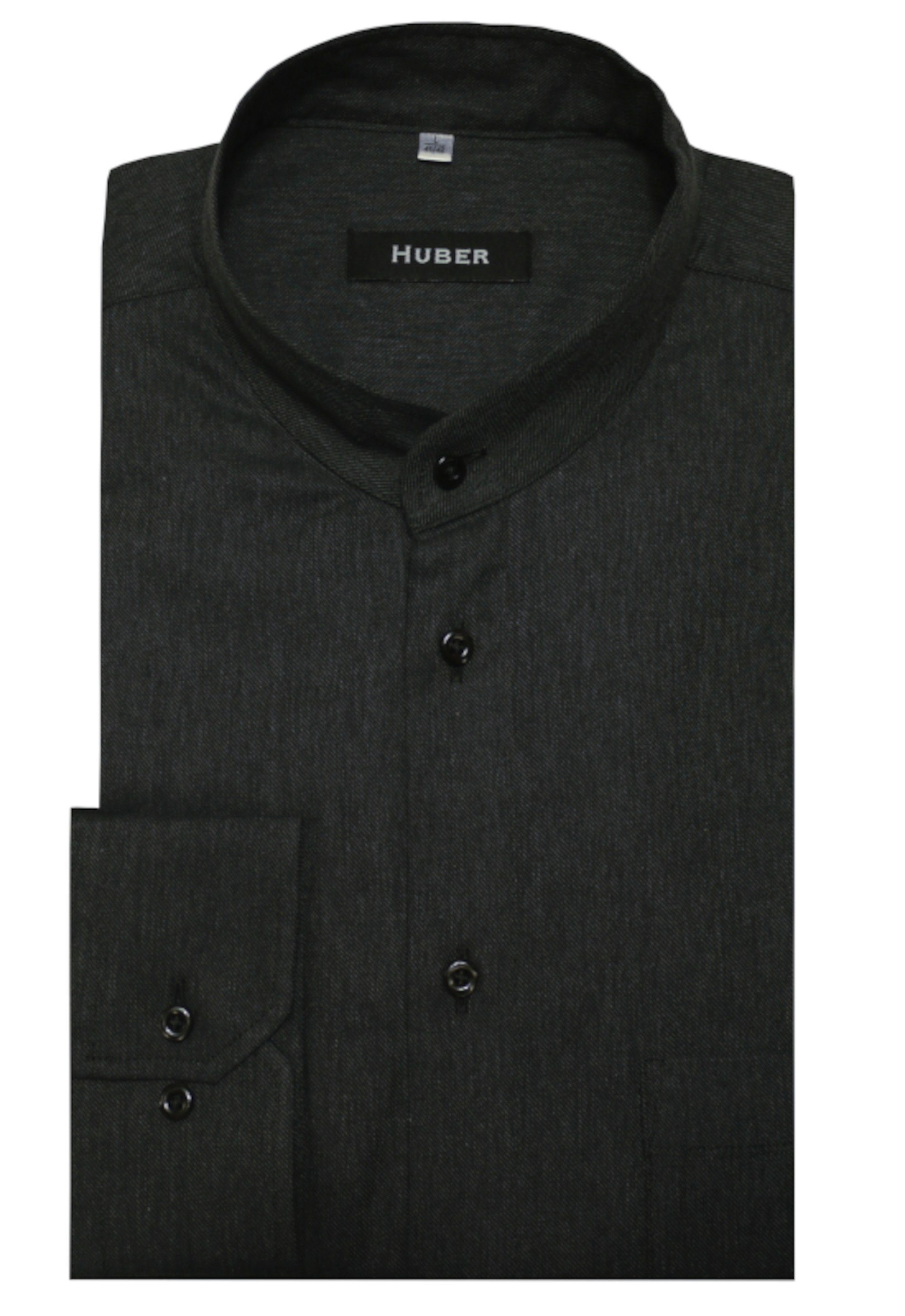 Huber Hemden Langarmhemd HU-0095 Stehkragen, weicher Twill, Regular Fit-gerader Schnitt, Made in EU