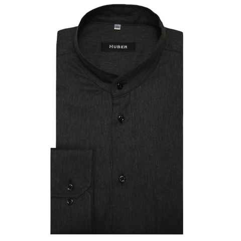 Huber Hemden Langarmhemd HU-0095 Stehkragen, weicher Twill, Regular Fit-gerader Schnitt, Made in EU