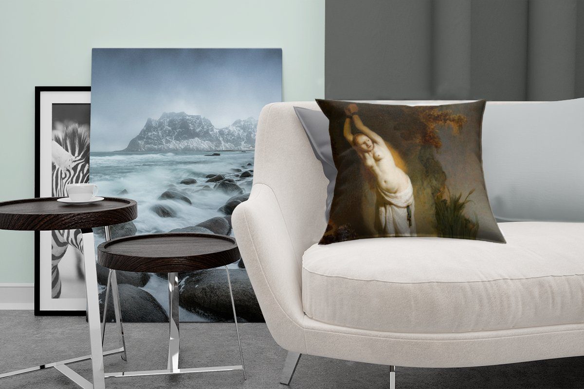 Schlafzimmer, - Andromeda Rijn, Gemälde Felsen Wohzimmer, van angekettet Rembrandt Dekokissen mit Deko, Zierkissen MuchoWow für den von Füllung Sofakissen an