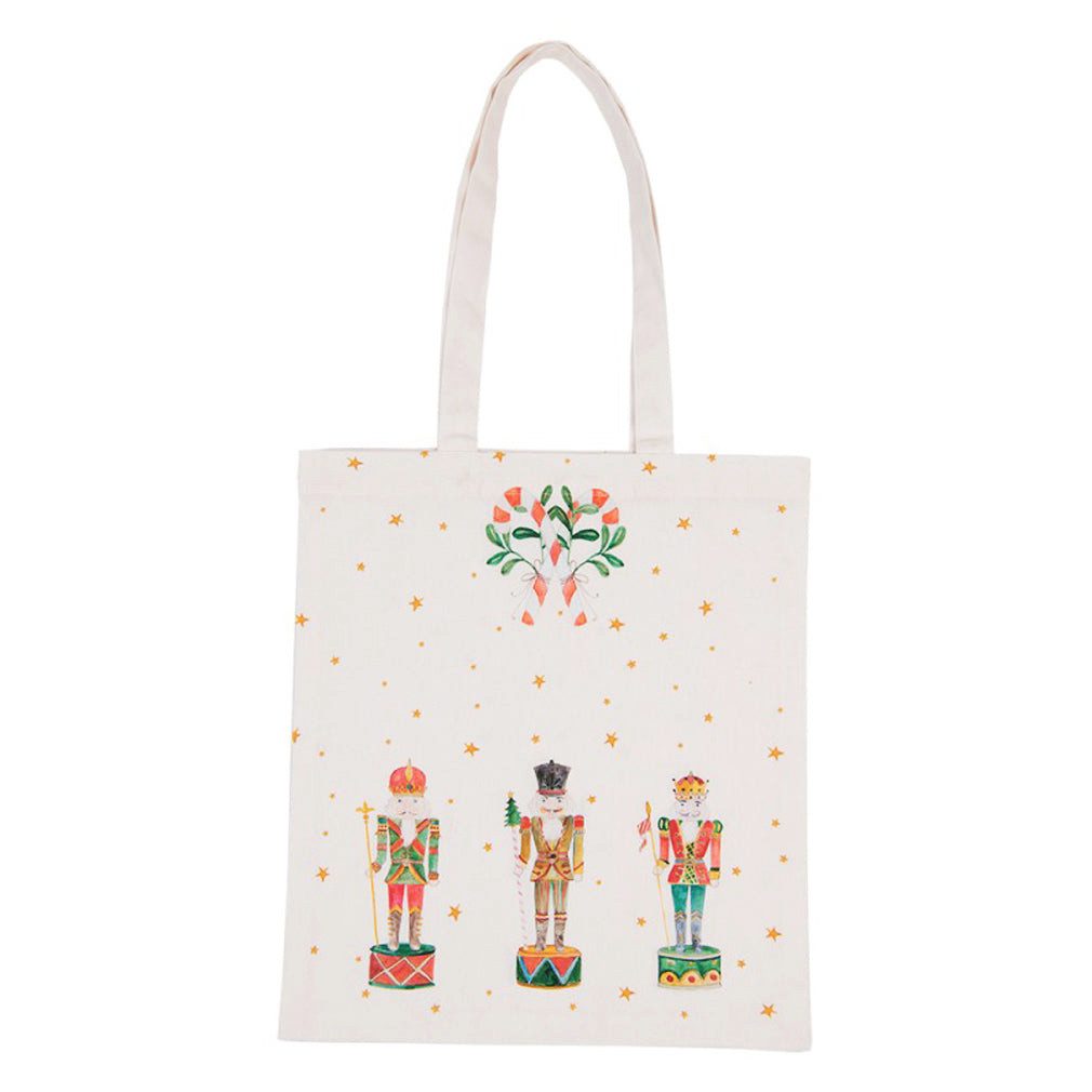 Clayre & Eef Schultertasche Romantische Nussknacker Stofftasche Baumwolle 33x38 cm Weihnachten, Baumwoll-Stofftasche mit nostalgischem Nussknacker-Motiv