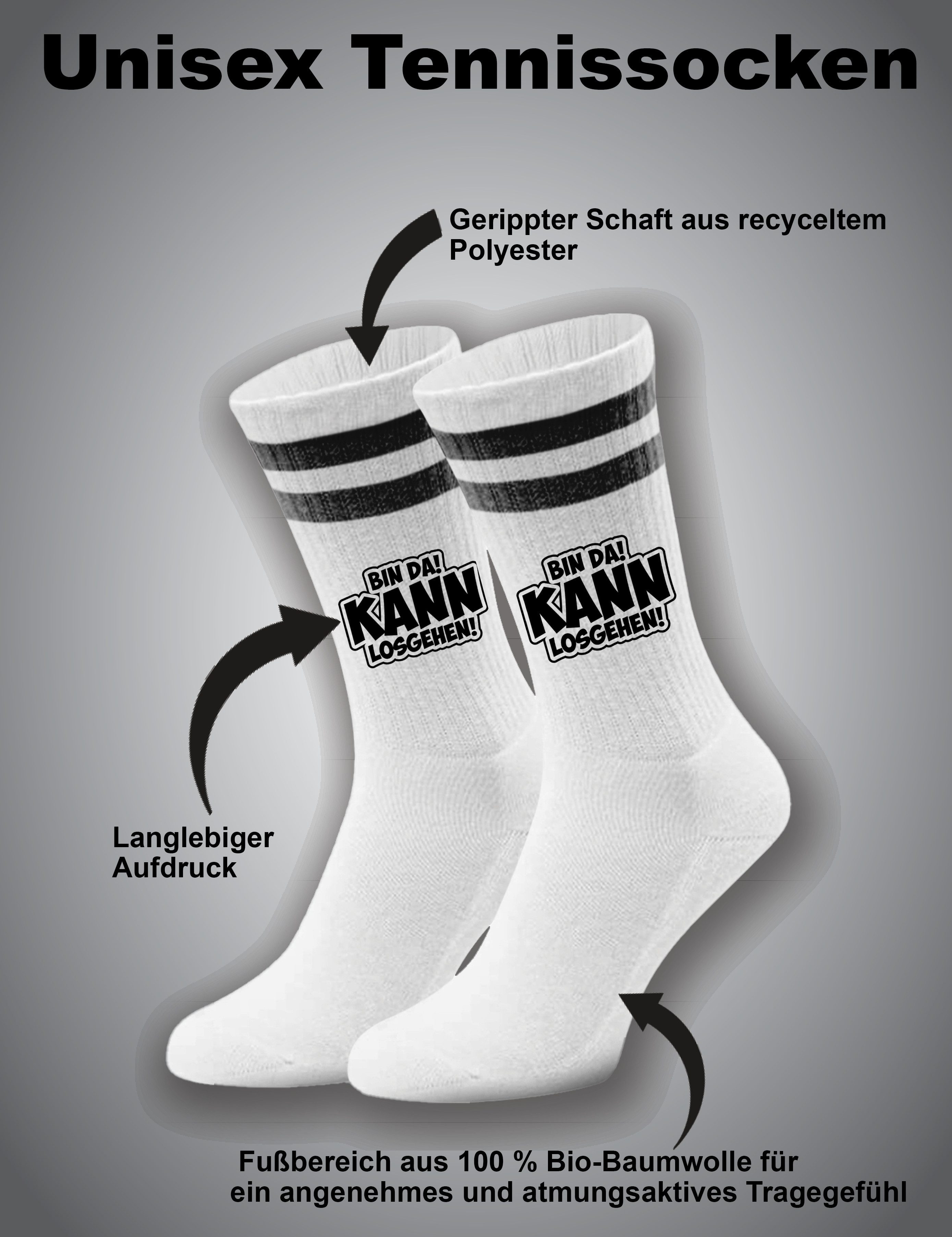 Youth Designz Tennissocken Bin da kann Losgehen! Unisex Socken Geschenk Spruch mit verstärkter Verse und Zehenbereich