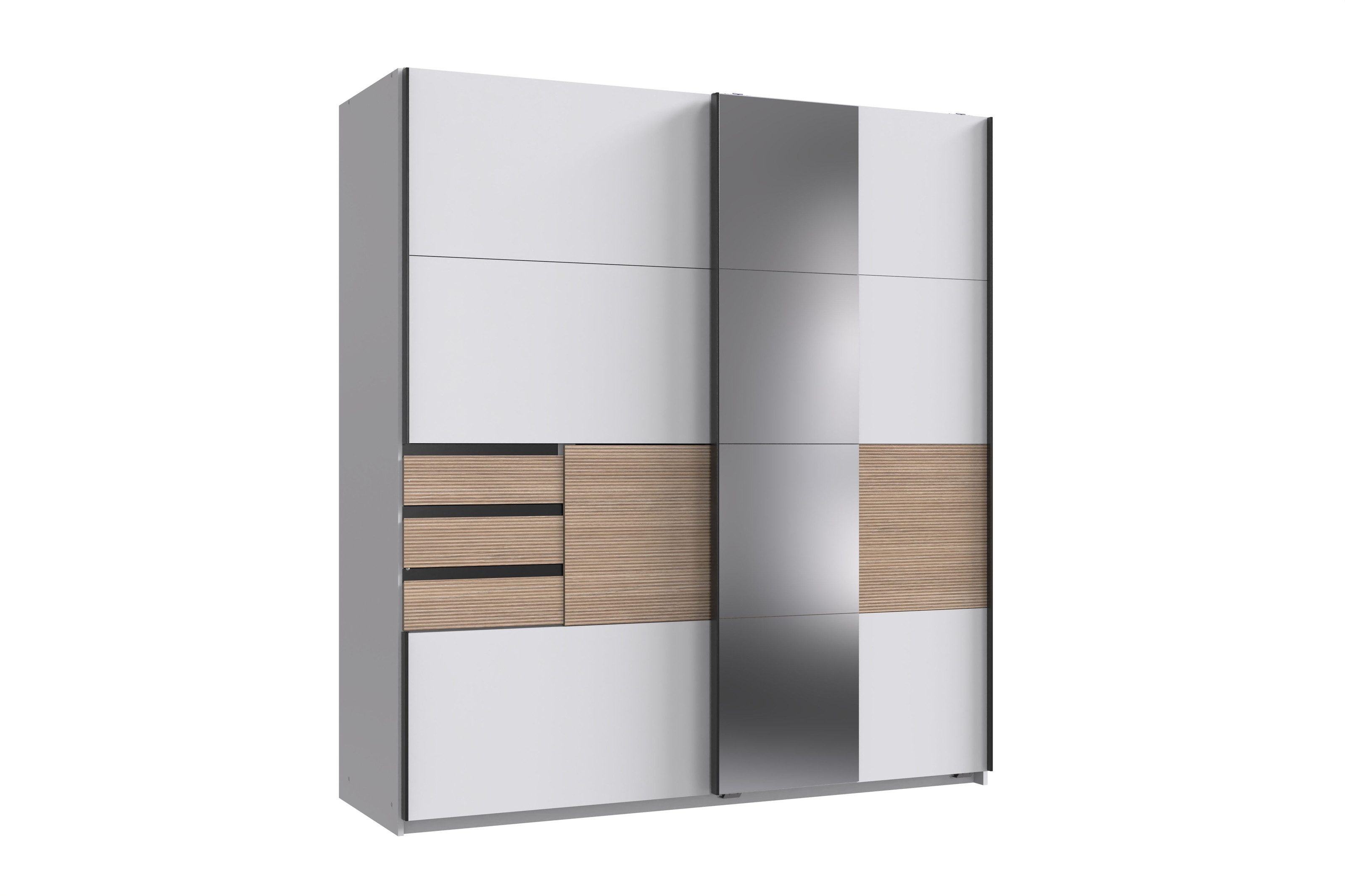 Wimex Schwebetürenschrank in WEISS + MULTIPLEX - 180x198x65cm (BxHxT)