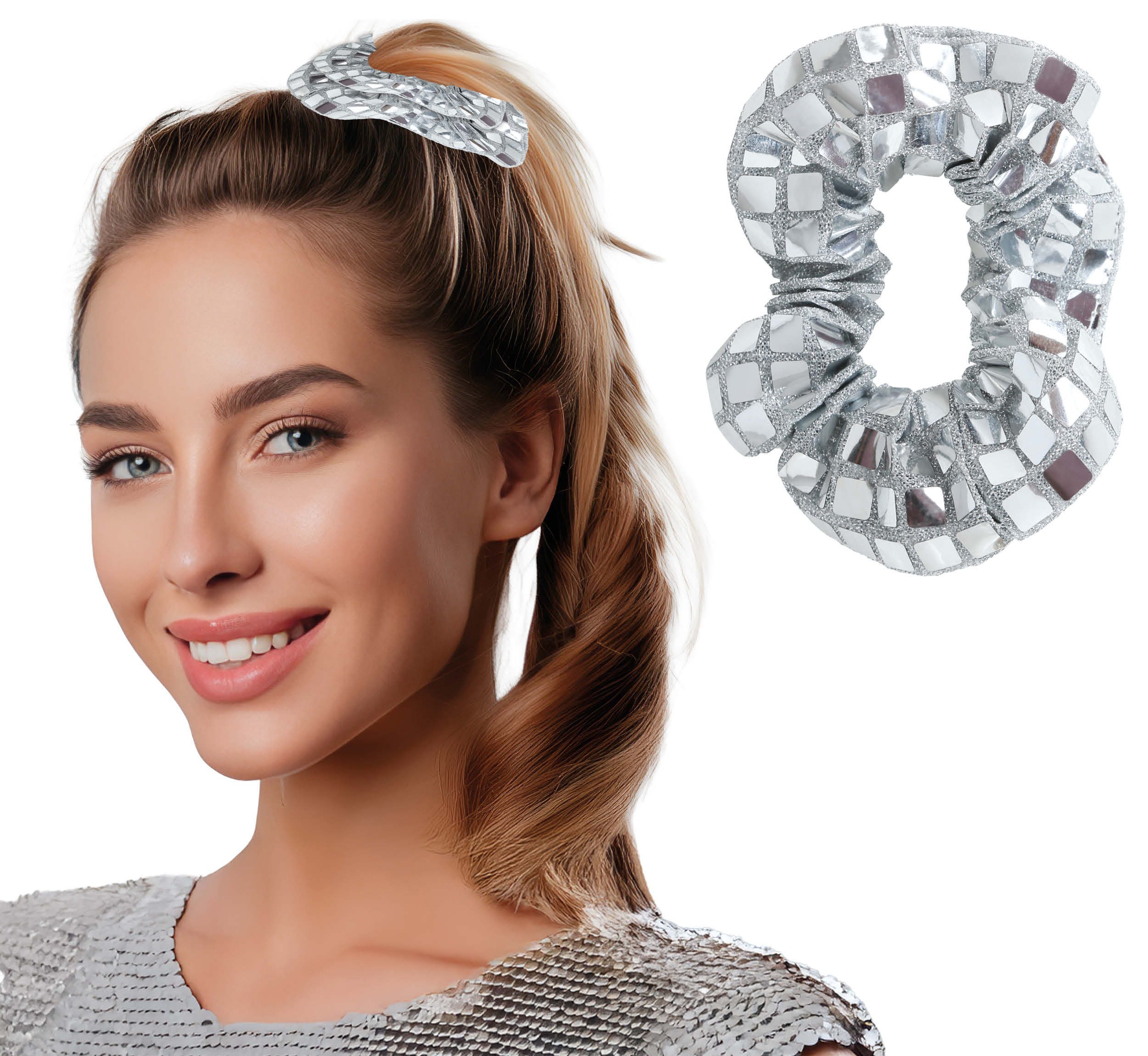 Fiestas Guirca Kostüm Disco Haargummi - Scrunchie, Metallic Silber