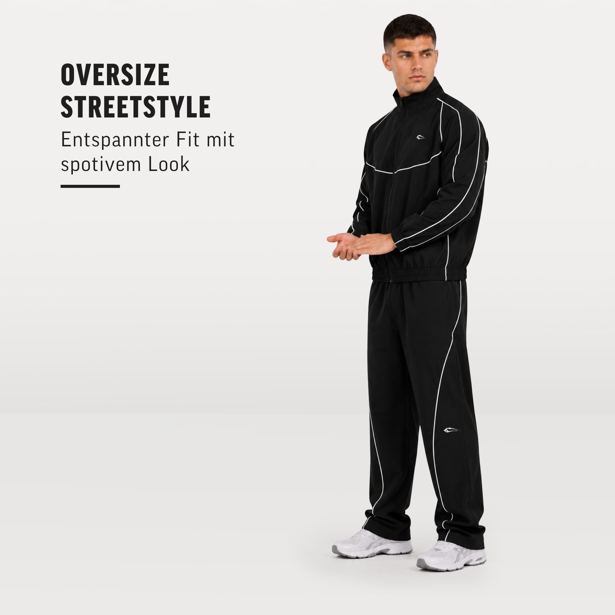 Smilodox Outdoorjacke Kyson, Trainingsjacke Herren, Oversize Sportjacke, Trackjacke, Gym Baggy, Kontrastpaspeln, Stehkragen, Zip, Taschen