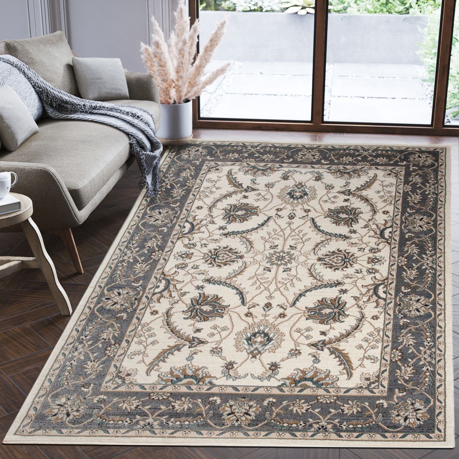 Orientteppich Oriente Teppich - Traditioneller Teppich Orient Creme Grau, Mazovia, 80 x 150 cm, Geeignet für Fußbodenheizung, Pflegeleicht, Wohnzimmerteppich