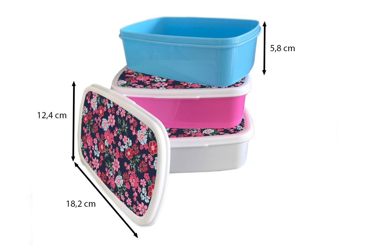 Flora Lunchbox Kunststoff, Mädchen - Brotbox - für Jungs Erwachsene, MuchoWow Muster, (2-tlg), Brotdose, Rosa - weiß Kinder und Blumen für und