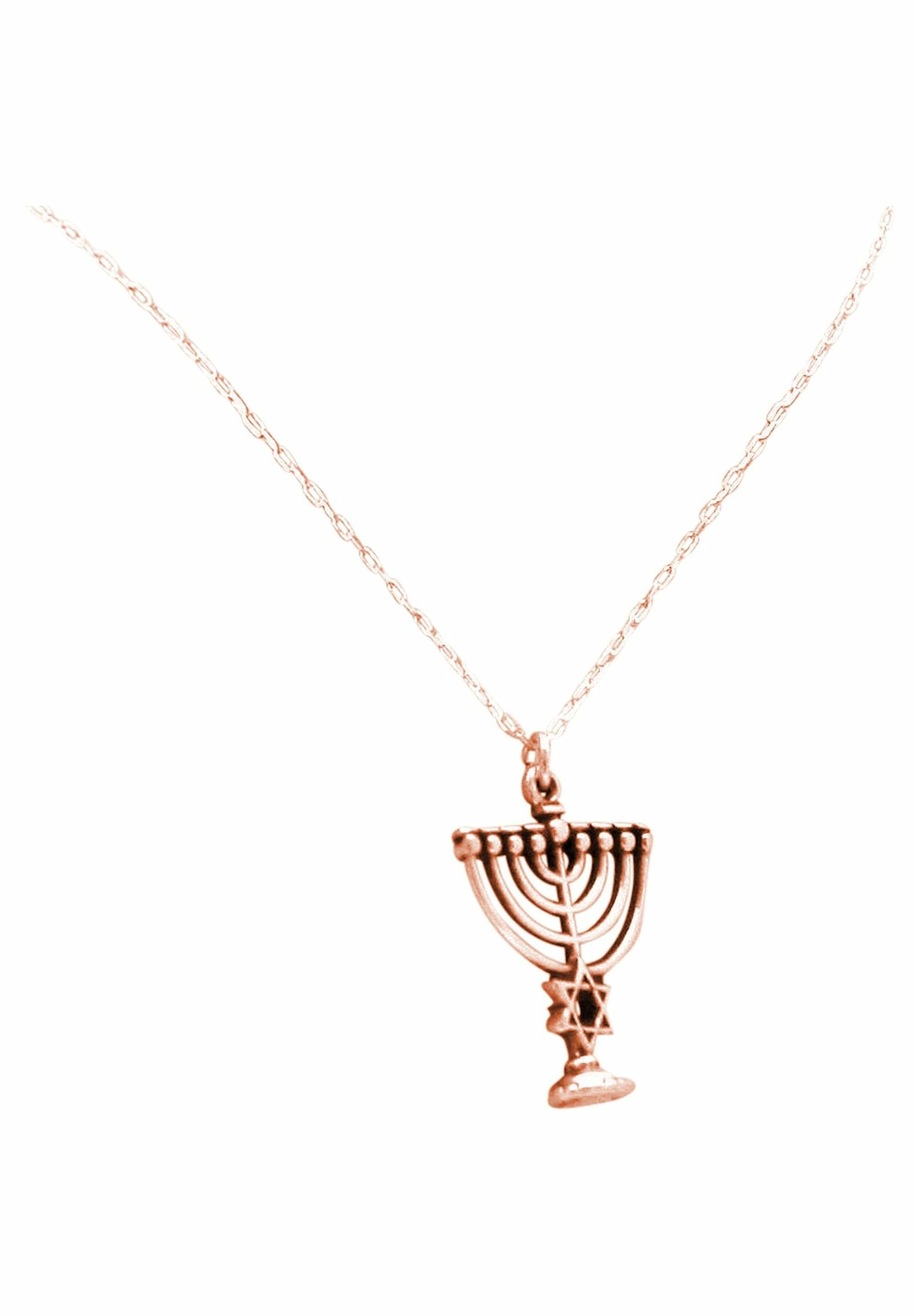 Gemshine Kette mit Anhänger Jüdischer coloured rose Menorah Kerzenleuchter gold