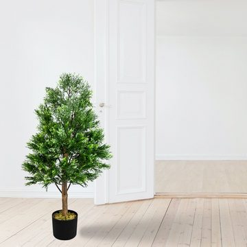 Kunstbaum Konifere Lebensbaum Kunstbaum Künstliche Pflanze mit Echtholz 90 cm, Decovego