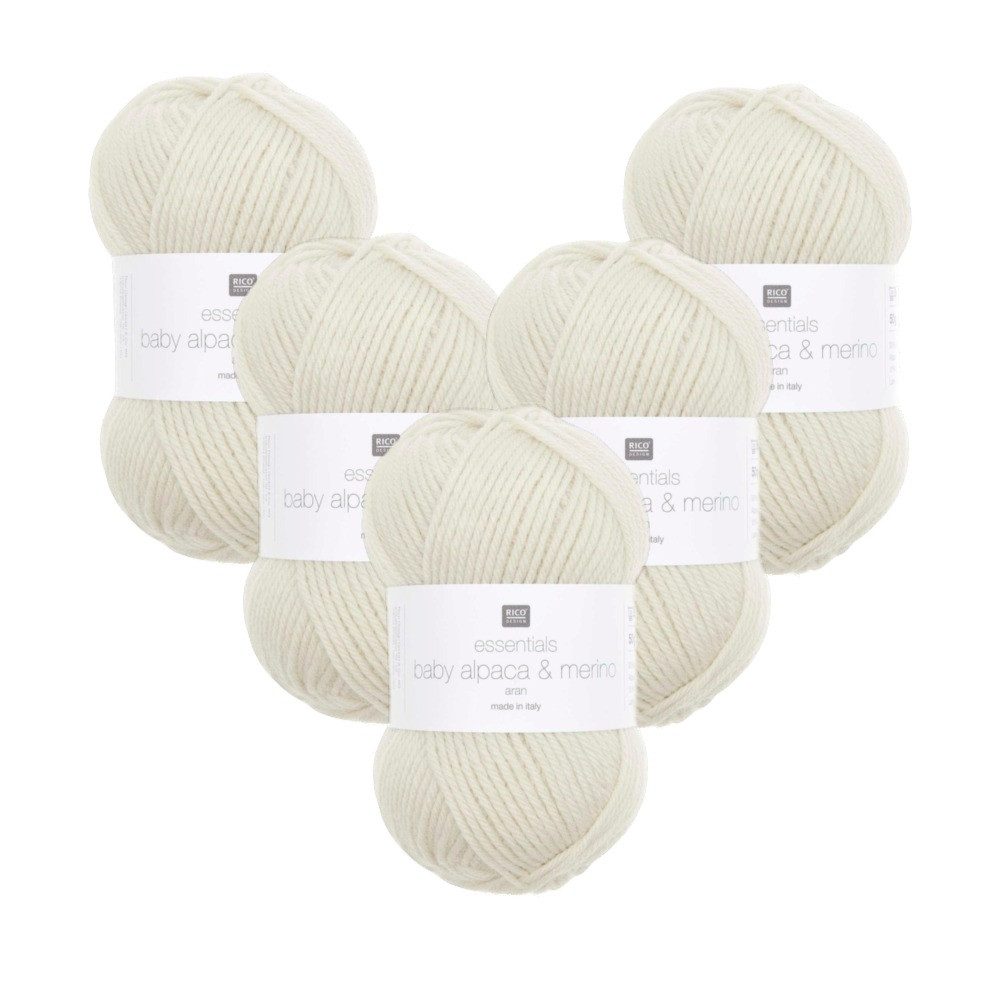 Rico Design 5 x RICO ESSENTIALS BABY ALPACA & MERINO ARAN Häkelwolle, 200 m