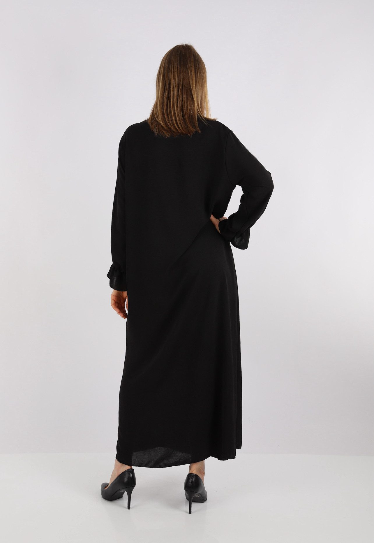 HELLO MISS Sommerkleid Elegantes Langarm Abaya Kleid aus Jazz Stoff Sommerkleid für Damen in Unifarbe