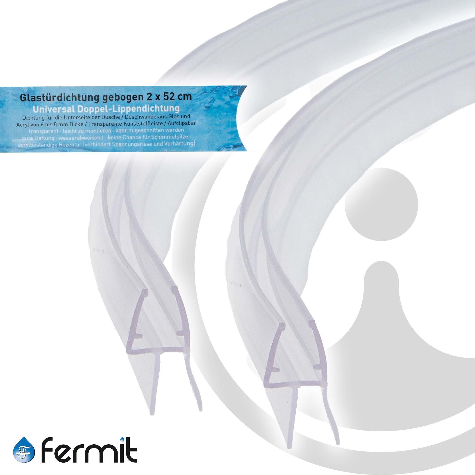 Fermit Duschdichtung 2-er Set Universal Duschtür - Dichtung - Runddusche - Doppellippe geb.
