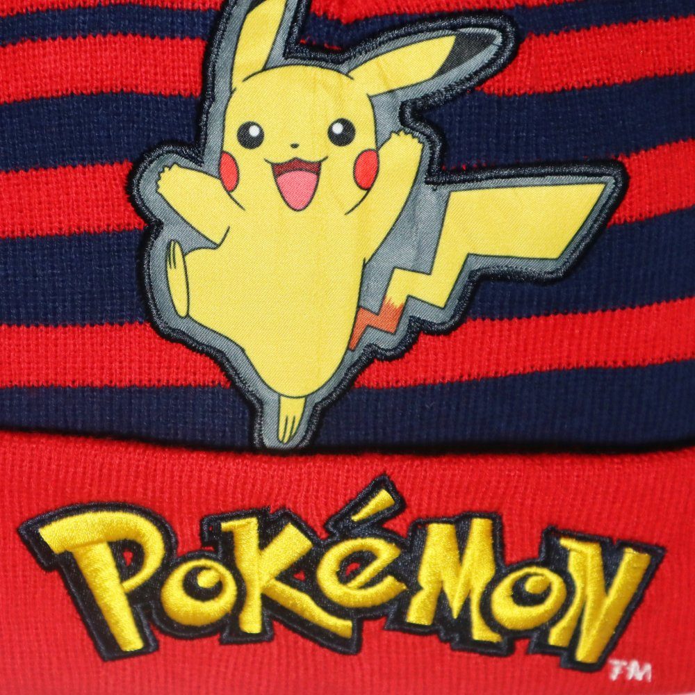 POKÉMON Fleecemütze Herbst Anime Pokemon 54/56 Gr. bestickt Rot Wintermütze Jungen Pikachu