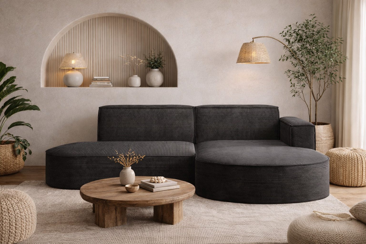 Kaiser Möbel Ecksofa Designer MODENA STUDIO L stoff Cord, Ecksofa, Cord Sofa, L-Form, Links/Rechts wählbar
