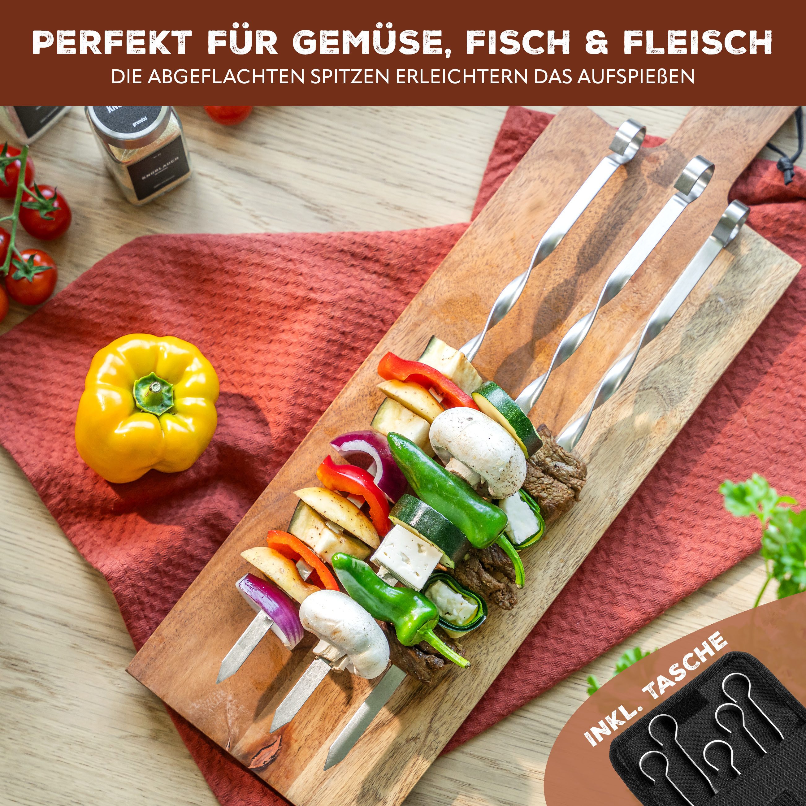 bremermann Grillspieß Grillspieße 10er Set, inkl. Aufbewahrungstasche // Edelstahl, 39 cm (10-St), inkl. 100 % Polyester-Tasche – Bild 5 von 5