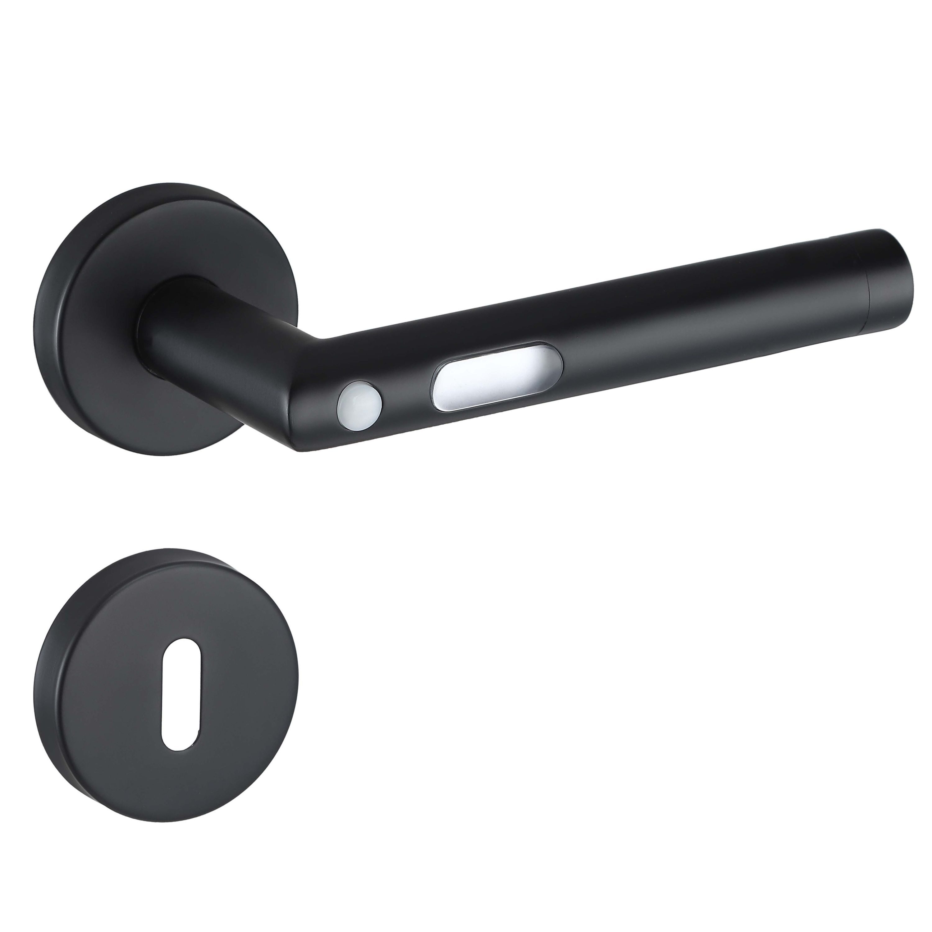 MeinTürgriff Drückergarnitur Orbit Schwarz LED Türgriff für Innentüren Rosettengarnitur