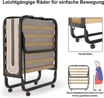 COSTWAY Gästebett klappbar, 80x200cm auf Rädern, mit Matratze, bis 120kg