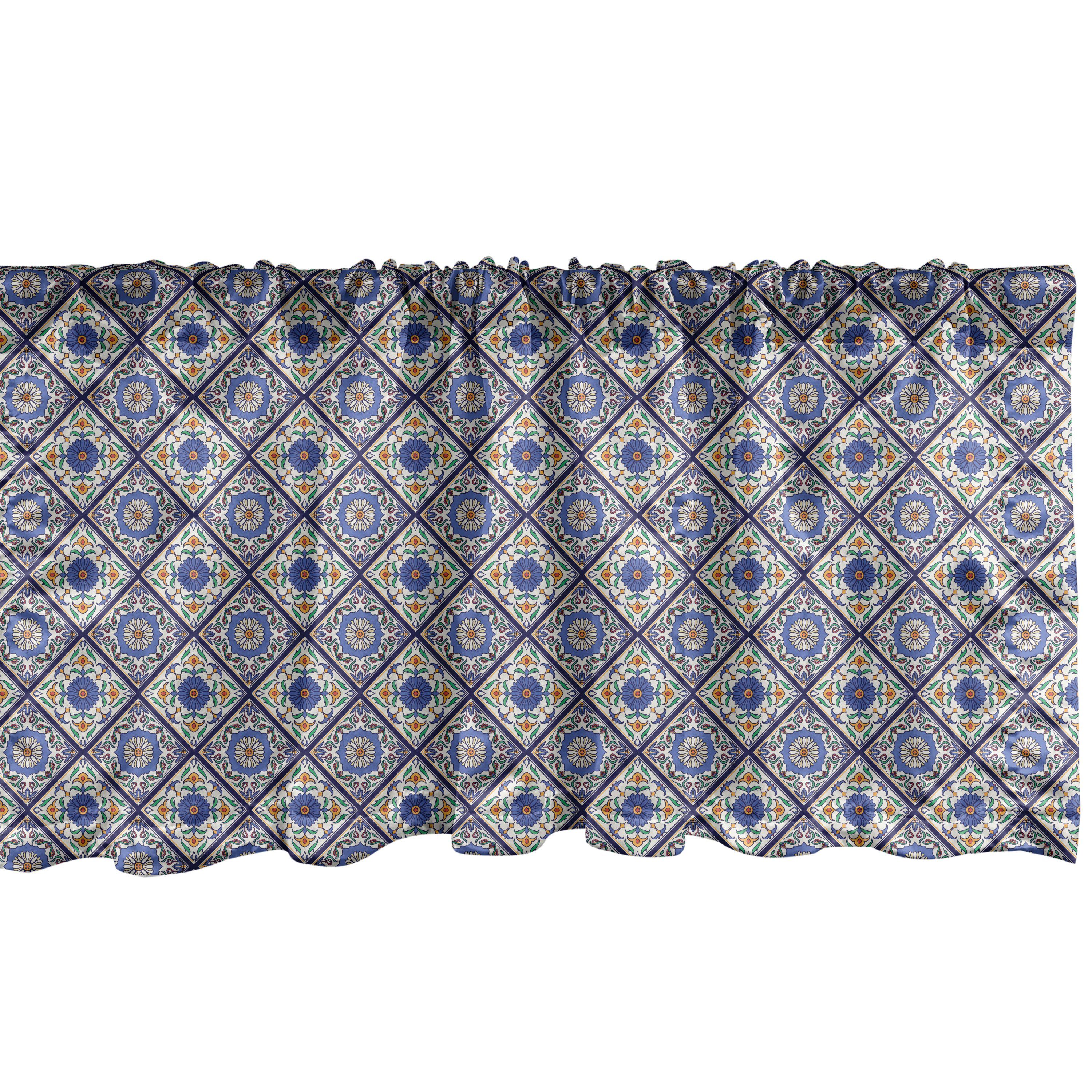 Scheibengardine Vorhang Volant für Küche Schlafzimmer Dekor mit Stangentasche, Abakuhaus, Microfaser, Geometrisch Morrocan Ornament