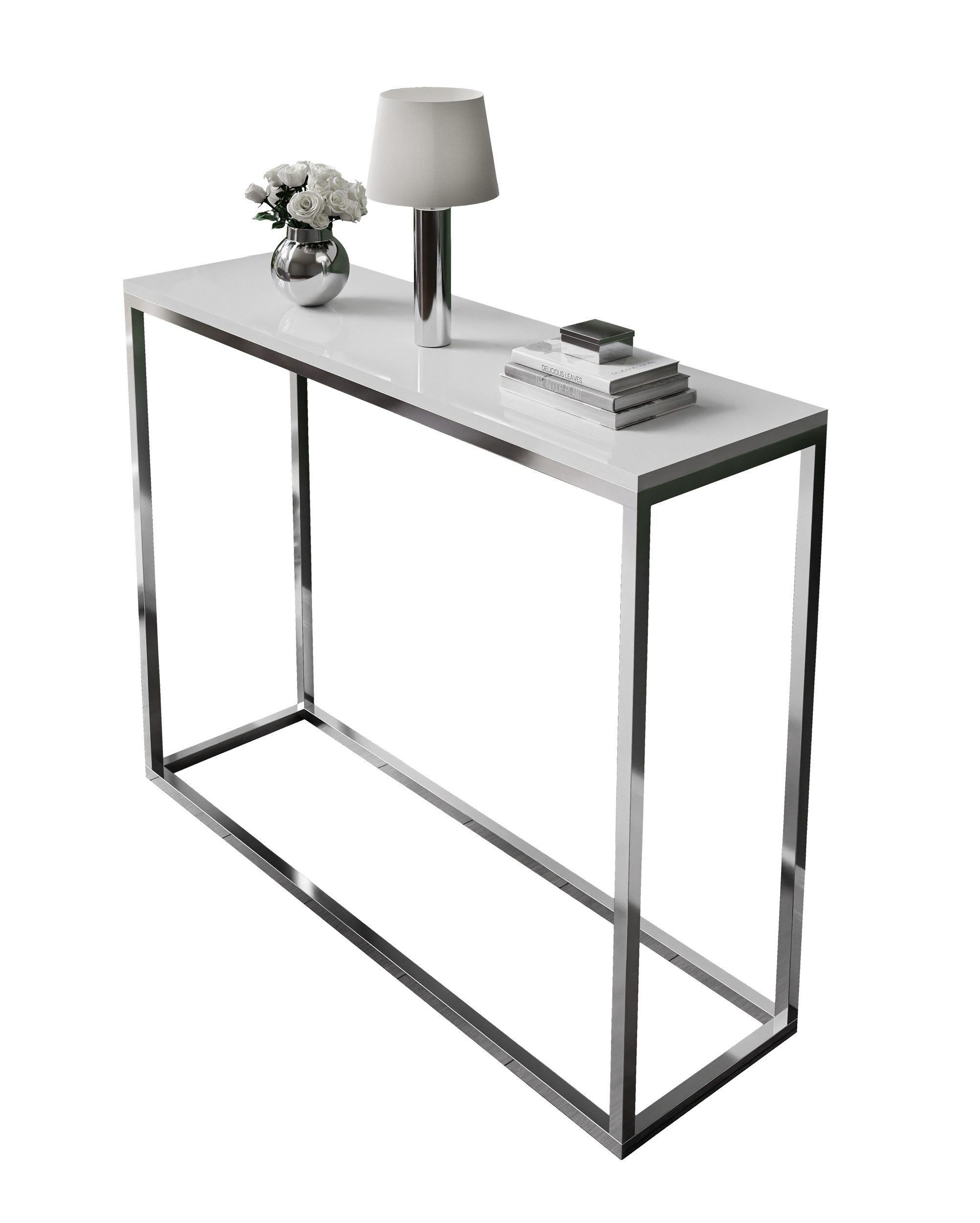 Lookway Konsolentisch MODERN HOCHGLANZ mit silberfarbenem, verchromtem Gestell (1x Konsole), Breite: 80/100 cm