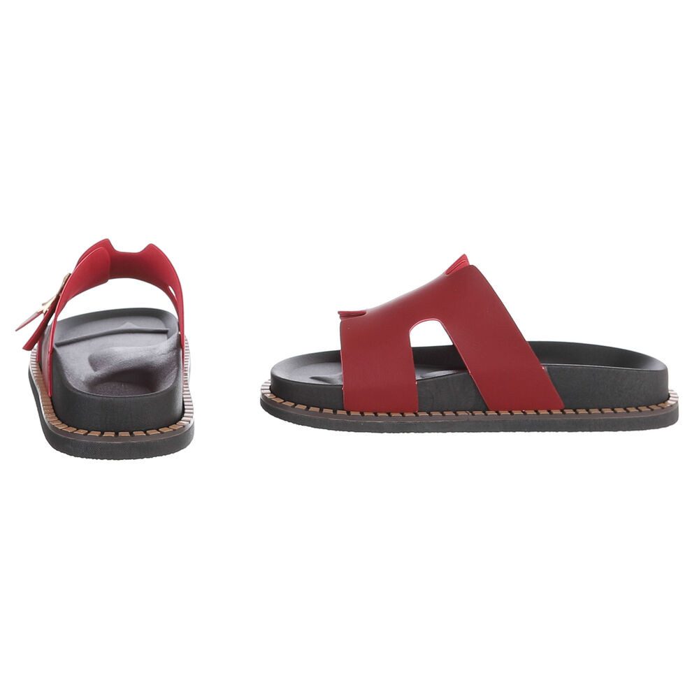 Ital-Design Damen Sandale mit Schnallen und Profilsohle Pantolette (91970950) Flach Pantoletten in Weinrot – Bild 5 von 5