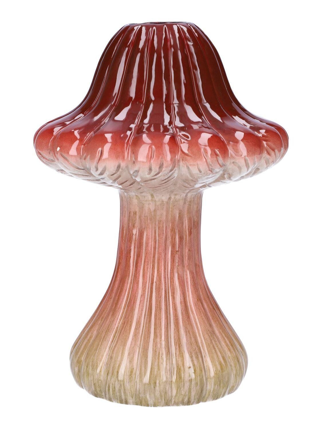INNA-Glas Dekovase Blumevase RICHLINDE, Fliegenpilz, Rillen, dunkelrot-beige, 21cm, Ø15cm