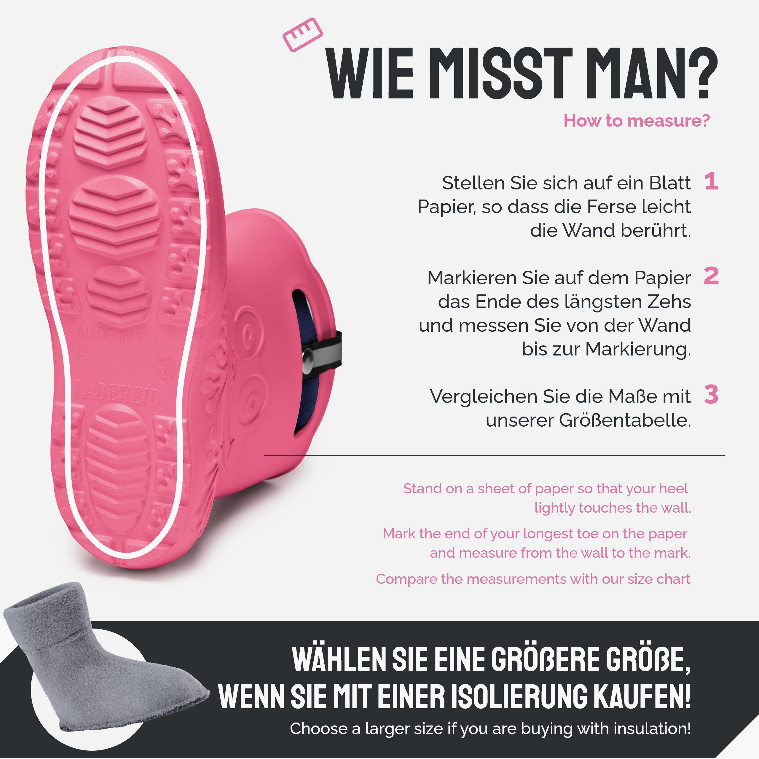 Ladeheid EVA Regenstiefel LA-CA-12 federleichte Regenschuhe Damen Gummistiefel mit herausnehmbares Innenfutter