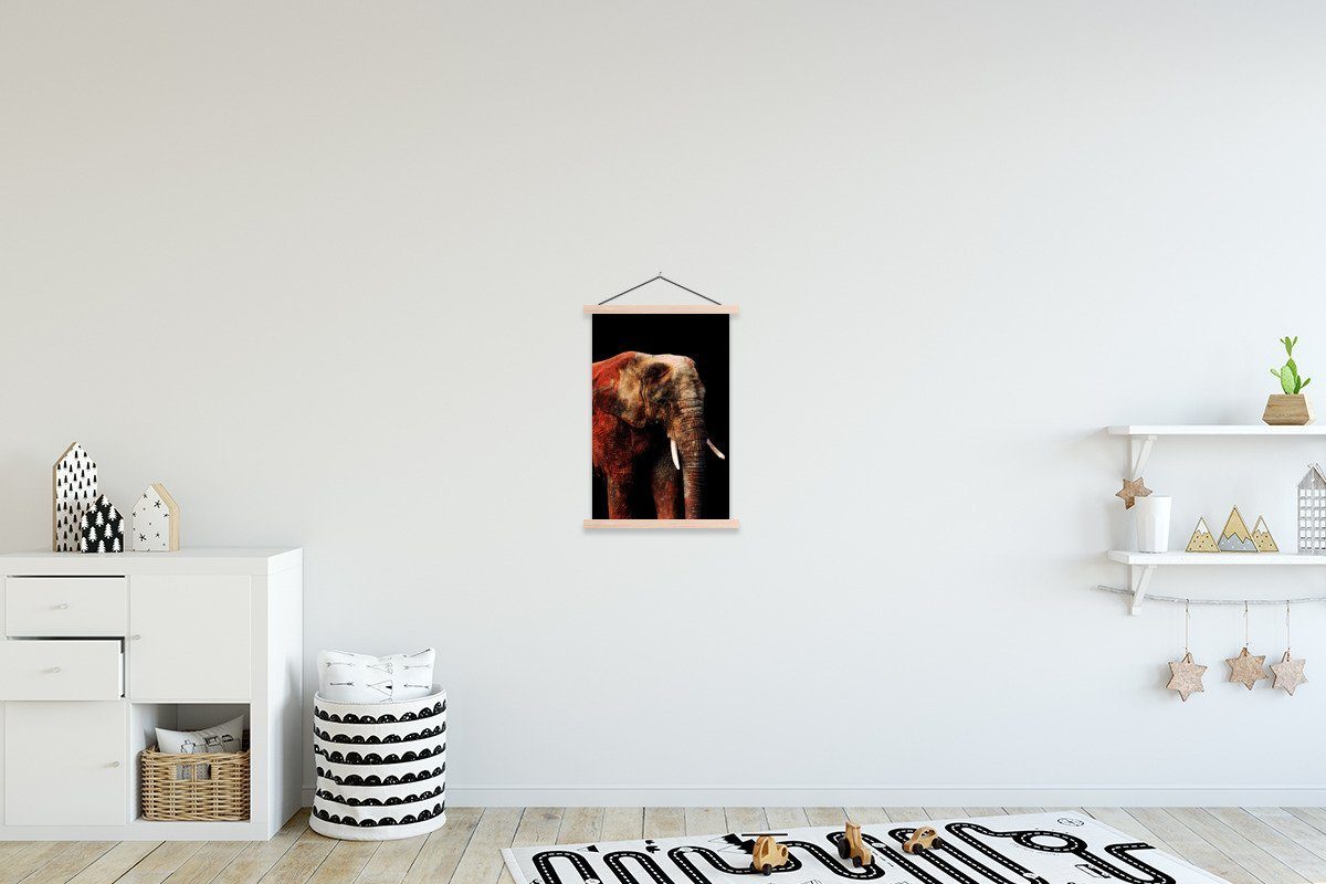 MuchoWow Poster Elefant - Tiere - Rot, (1 St), Posterleiste, Textilposter für Wohnzimmer, Bilderleiste, Magnetisch