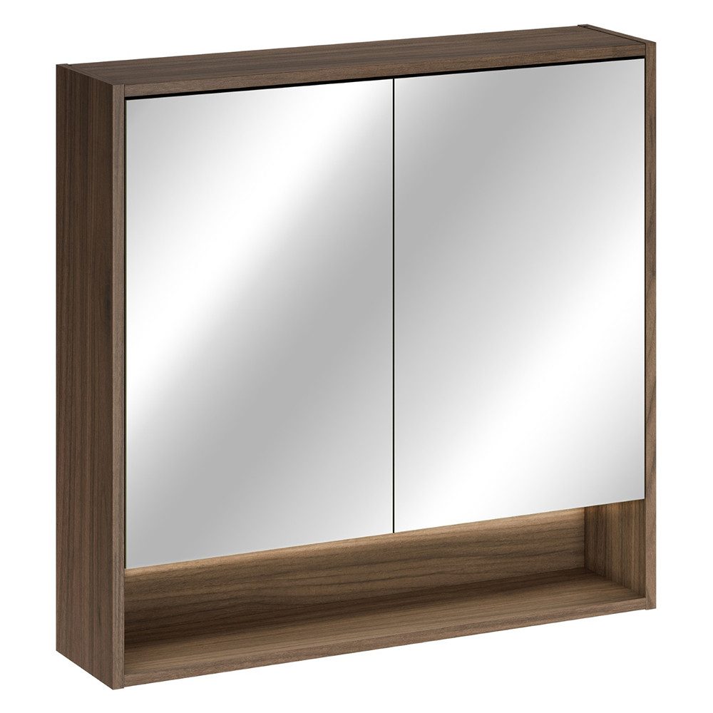 Lomadox Spiegelschrank VERZUOLO-56-WALNUT 80 cm breit in Walnuss, 2-türig, inkl. LED-Beleuchtung