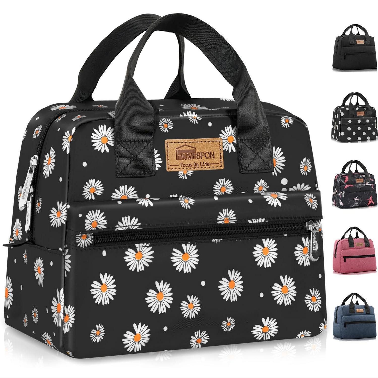 Kühltasche Lunchbag Kühltasche Isoliert Wasserdicht Schwarzes Gänseblümchen