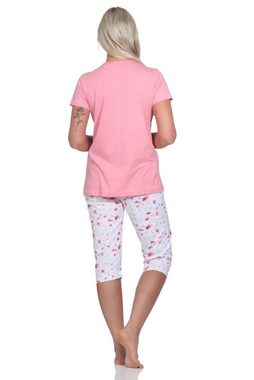 Normann Pyjama Eleganter Damen Capri Pyjama Schlafanzug mit Knopfleiste & Caprihose