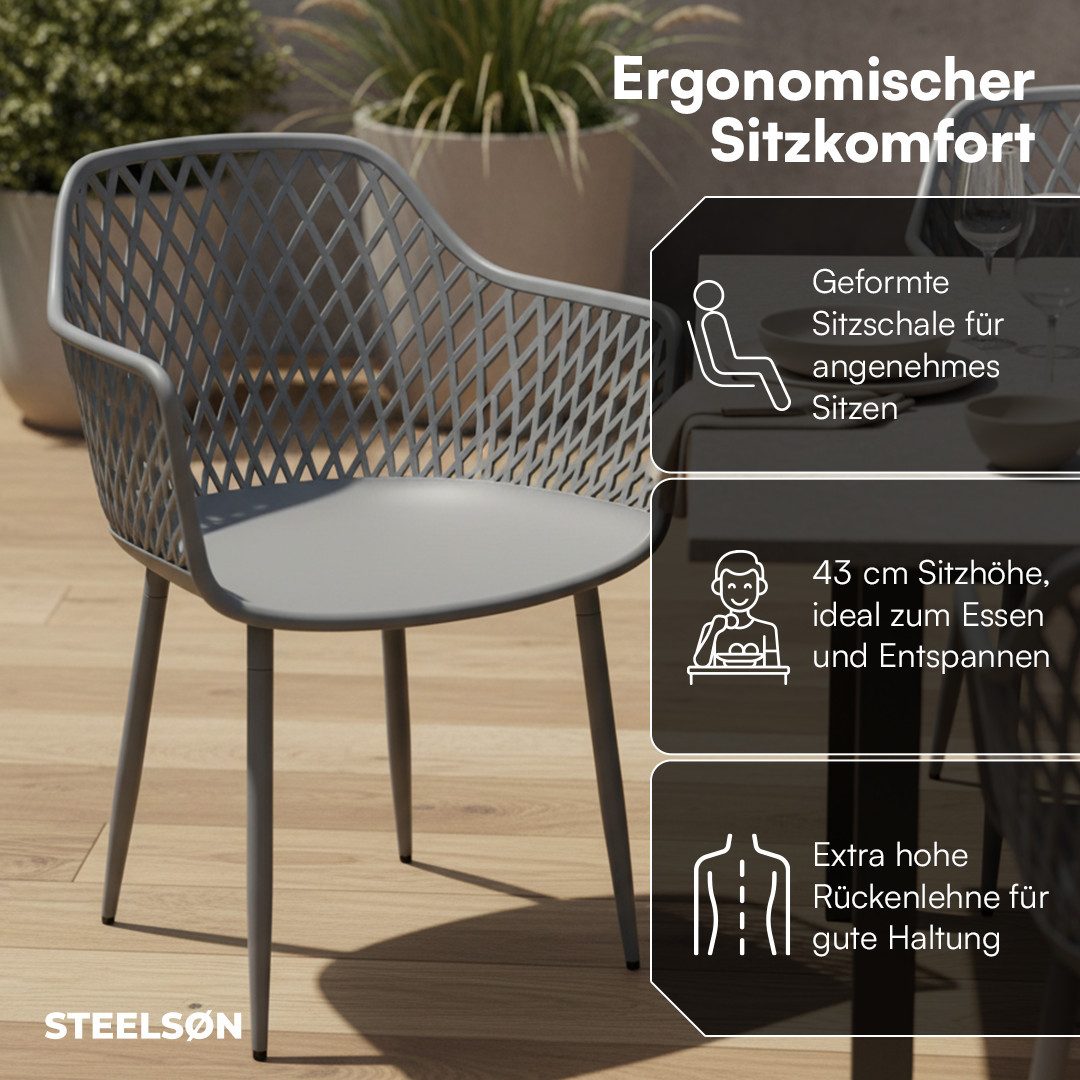 STEELSØN Gartenstuhl Quasira wetter- & UV-beständig (grau, 4er Set), outdoor Loungesessel mit Armlehnen, verfügbar als 2er/4er/6er Set – Bild 4 von 5