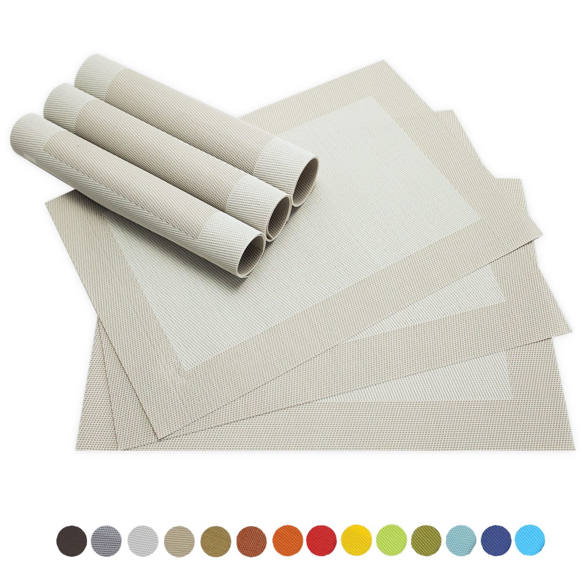 matches21 HOME & HOBBY Platzset Tischsets BORDA 6er Set Creme-weiß als Tischuntersetzer, (6-St), Abwaschbare Platzsets als Tischunterlagen für Ess-Tisch Tisch-Deko
