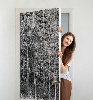 MyMaxxi Dekorationsfolie Türtapete Wald in Aspen schwarz weiß Türbild Türaufkleber Folie