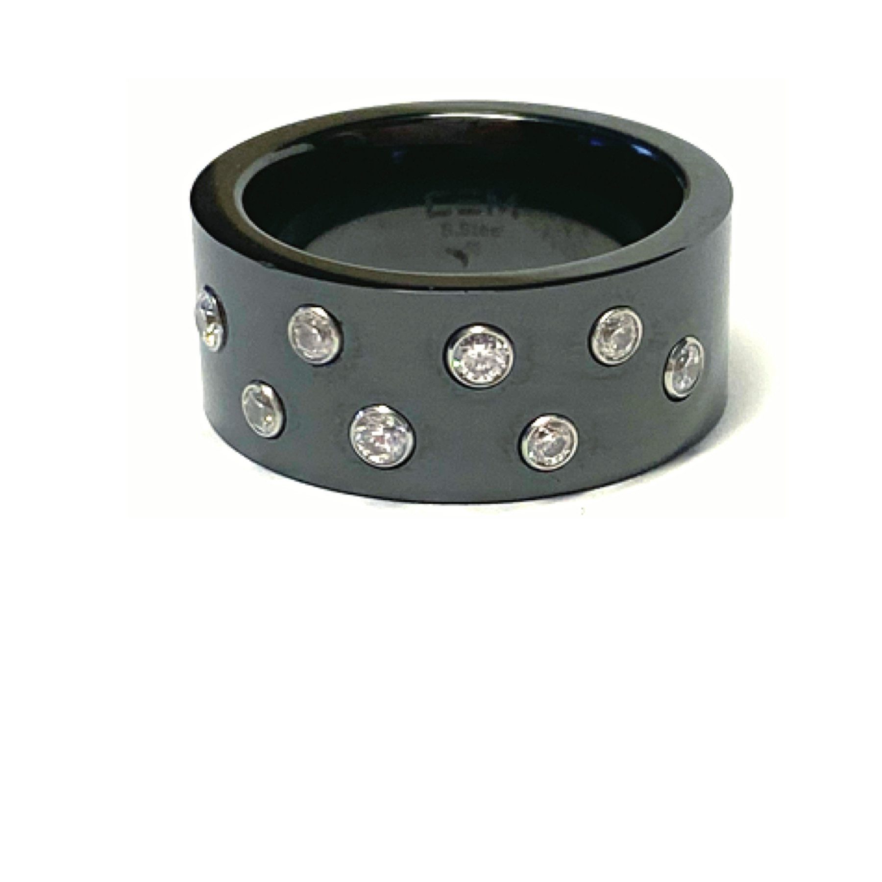 Edelschmiede925 Silberring Ring Keramik schwarz Bandring Zirkonia breit #58