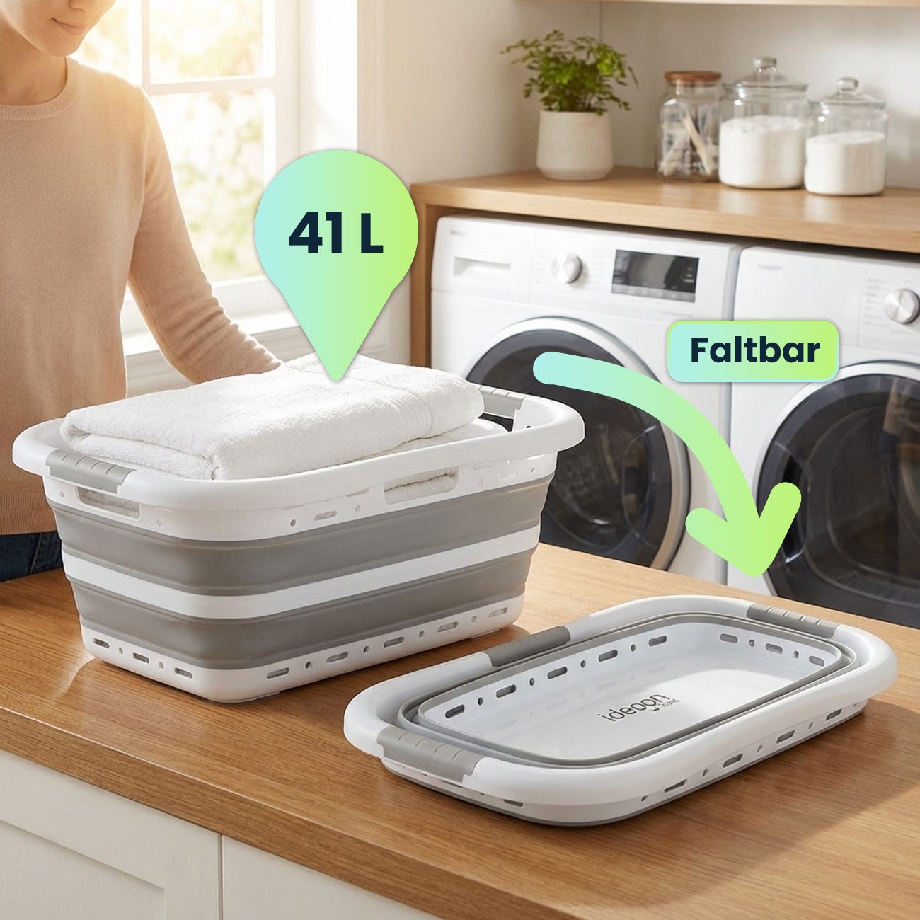 shop'n smile ideoon Wäschekorb Faltbarer Wäschekorb 41L: Platzsparend & ultraflach 8,5cm für Camping (1 St)