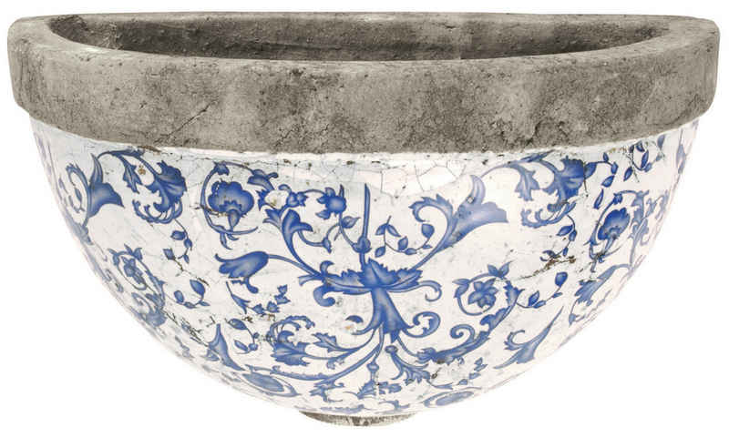 Dekowunder Pflanzschale Aged Ceramic Wand Halbschale aus krakelierter Keramik in blau weiß