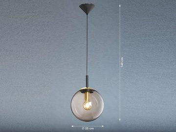 meineWunschleuchte LED Pendelleuchte, Dimmfunktion, LED wechselbar, Warmweiß, kleine Design Rauchglas Glas-kugel für über-n Esstisch hängend, Ø 25cm